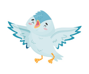 Cartoon bird spread its wings. Vector illustration on white background.