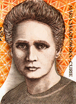 Marie Skłodowska Curie portrait. Poland 20,000 Zlotych banknote. was a Polish and naturalized-French physicist and chemist who conducted pioneering research on radioactivity. Collection.
