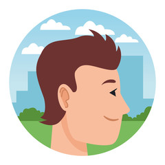 Young man face head profile cartoon