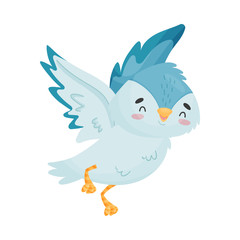 Cartoon bird takes off. Vector illustration on white background.