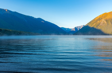 A view down the incredibly beautiful Rotoiti Lake surrounded by mountains which is part of the Nelson Lakes National Park