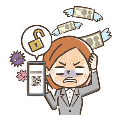 QRコード決済　被害にあうの若い女性
