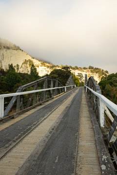 Small narrow one way bridge over the Rangitikei River, North Island, New Zealand