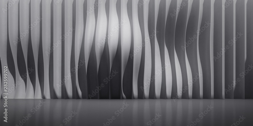 Aufkleber Abstract of concrete space with sun light cast shadow on the surface,Smooth structure design,Perspective of brutalism  architecture,3d rendering	