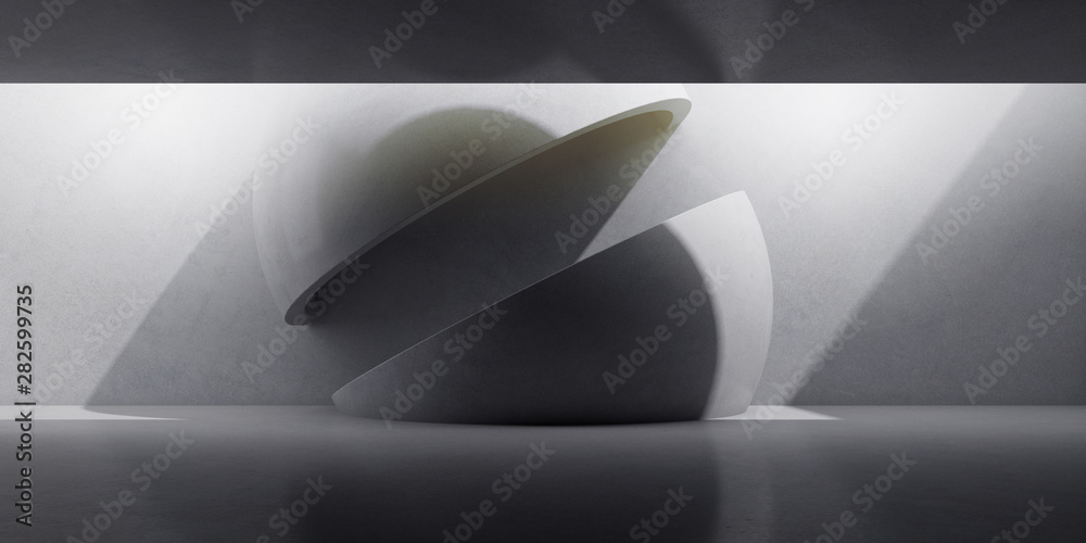 Aufkleber abstract of concrete space with sun light cast the shadow on the wall and floor,sphere structure scu