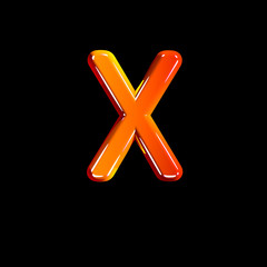 Red shining plastic font - letter X isolated on black, 3D illustration of symbols