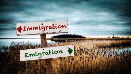 Street Sign Emigration versus Immigration