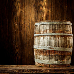 Wooden retro barrel and free space for your decoration 