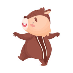 Cartoon chipmunk stands on one leg. Vector illustration on white background.