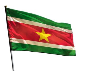 Fluttering Suriname flag on clear white background isolated.