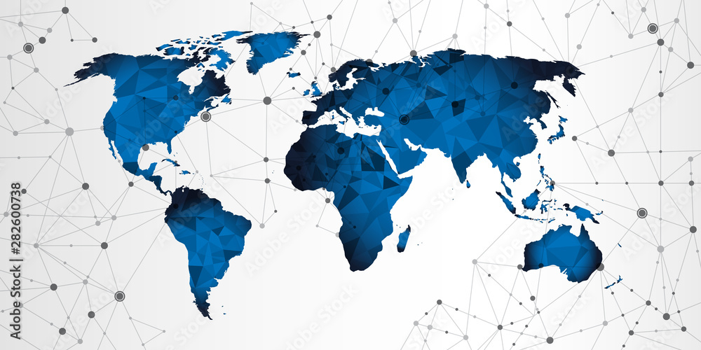 Wall mural world map triangle geometric connection background
