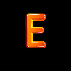 Red polished plastic alphabet - letter E isolated on black, 3D illustration of symbols