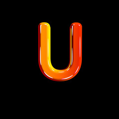 letter U of plastic orange polished font isolated on black background - 3D illustration of symbols