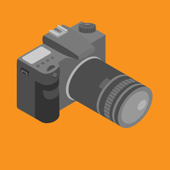 Isometric Photo camera with lens. Photostudio equipment. Digital Photography tool