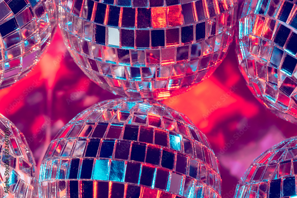 Wall mural disco balls for decorationof a party on  pink  background