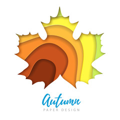 Maple Leaf silhouette. Cut out paper art style design. Autumn background