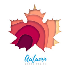 Maple Leaf silhouette. Cut out paper art style design. Autumn background