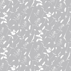 Floral background. Vector seamless pattern with hand - drawn poppies, lavender flowers  and leaves.