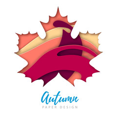 Maple Leaf silhouette. Cut out paper art style design. Autumn background
