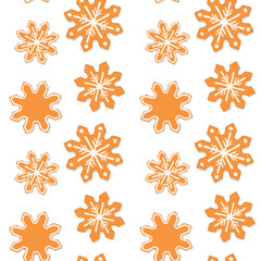 Snowflake gingerbread cookie vector icons, cartoon style design, seamless pattern.