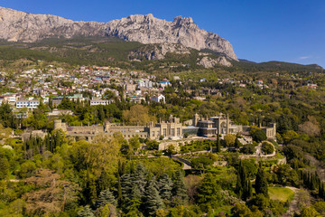 Fototapeta na wymiar Panoramic aerial view of the Vorontsov Palace or the Alupka Palace, Yalta, Crimea