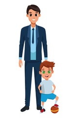 Family single father with children cartoon