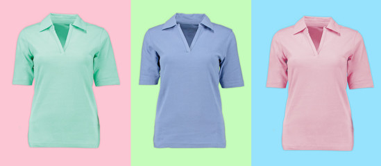 Women's Shirts on colored background. Women's clothing. 