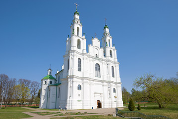 Fototapeta na wymiar St. Sophia Cathedral close up on a sunny April day. Polotsk, Belarus