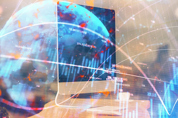 Multi exposure of forex chart and work space with computer. Concept of international online trading.