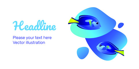 Underwater banner with surgeon fish. Illustration in colorful style.