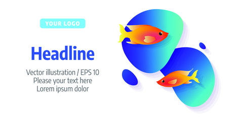 Underwater banner with fishes. Vector illustration in colorful style.