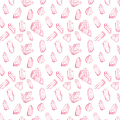 Rose gold crystals sketch vector pattern, colored seamless pattern design.