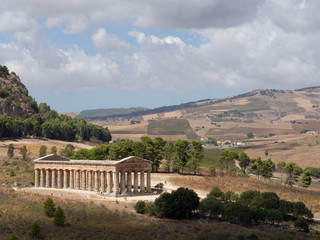 5th century Doric temple at Segesta, Sicily, Italy, showing the isolated temple in the landscape
