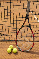 Close-up racket with tennis balls