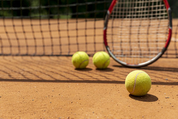 Close-up racket with tennis balls