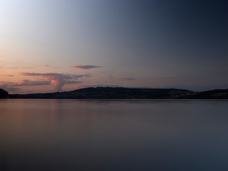Fototapeta na wymiar view of the lake after sunset, moonrise, beautiful colors