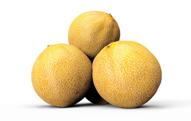 pile of fresh cantelope melons isolated on white , 3d illustration.