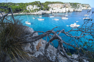 Panoramic views of Cala Macarella in Menorca