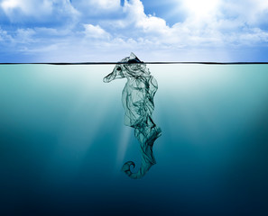 Plastic seahorse, pollution that floats in the ocean © the_lightwriter