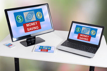 Money saving concept on different devices