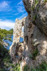 Italy, Capri, panorama and details of the Natural Arch
