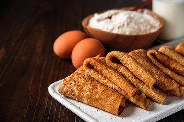 Russian pancakes blini with ingredients