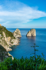 Italy, Capri, view of the famous Faraglioni. 