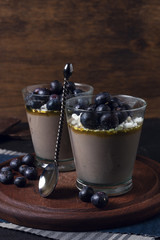 Energy blueberry mousse in cups