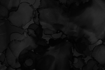 Hand painted black alcohol ink background. Abstract delicate gray texture. Contemporary wallpaper. Fog effect.