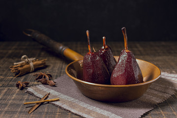 Caramelized pears in a pan