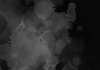 Hand painted black alcohol ink background. Abstract delicate gray texture. Contemporary wallpaper. Fog effect.