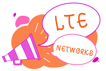 Handwriting text writing Lte Networks. Concept meaning Fastest network connection available for wireless communication Megaphone loudspeaker speech bubbles important message speaking out loud