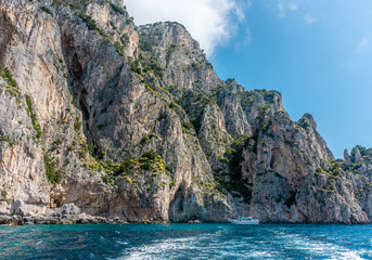 Italy, Capri, view of the coast seen from the sea.