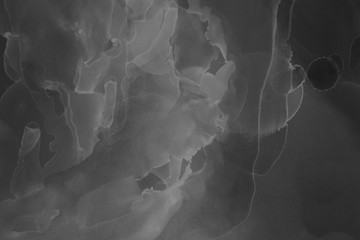 Hand painted black alcohol ink background. Abstract delicate gray texture. Contemporary wallpaper. Fog effect.